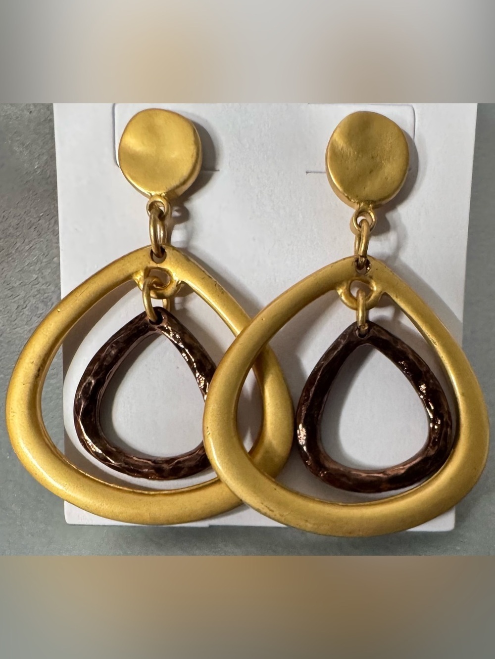 Gold and Bronze Drop Teardrop Earrings - Women Jewelry matte gold